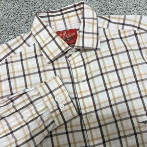 RM Williams Shirt Brown White Plaid Button Up Regular Fit Long Sleeve Mens Small